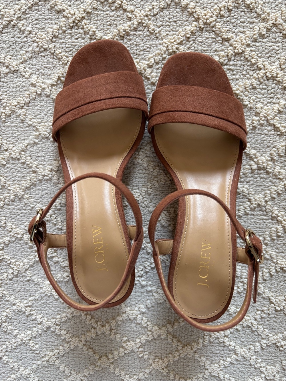 J. Crew Factory Rust Brown Suede Ankle-Strap Wedge Sandals